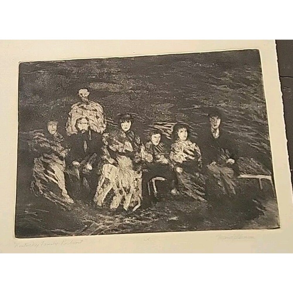 "Kentucky Family Portrait" Charcoal Drawing Signed Mandelbaum Art Vtg 1960s?